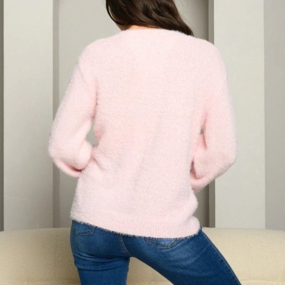PINK KNIT BUTTON DOWN SWEATER - Picture 3 of 3